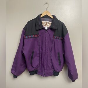 Vintage 90's Western Frontier Blanket Lined Southwestern Aztec Bomber Jacket XL